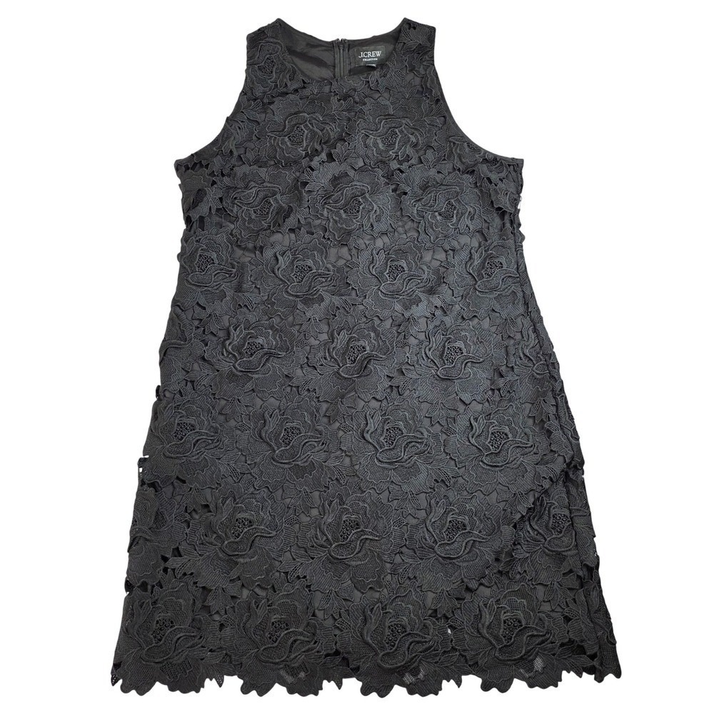 J.Crew Collection Lace Shift Dress Womens 16 Black Excellent Floral Sleeveless